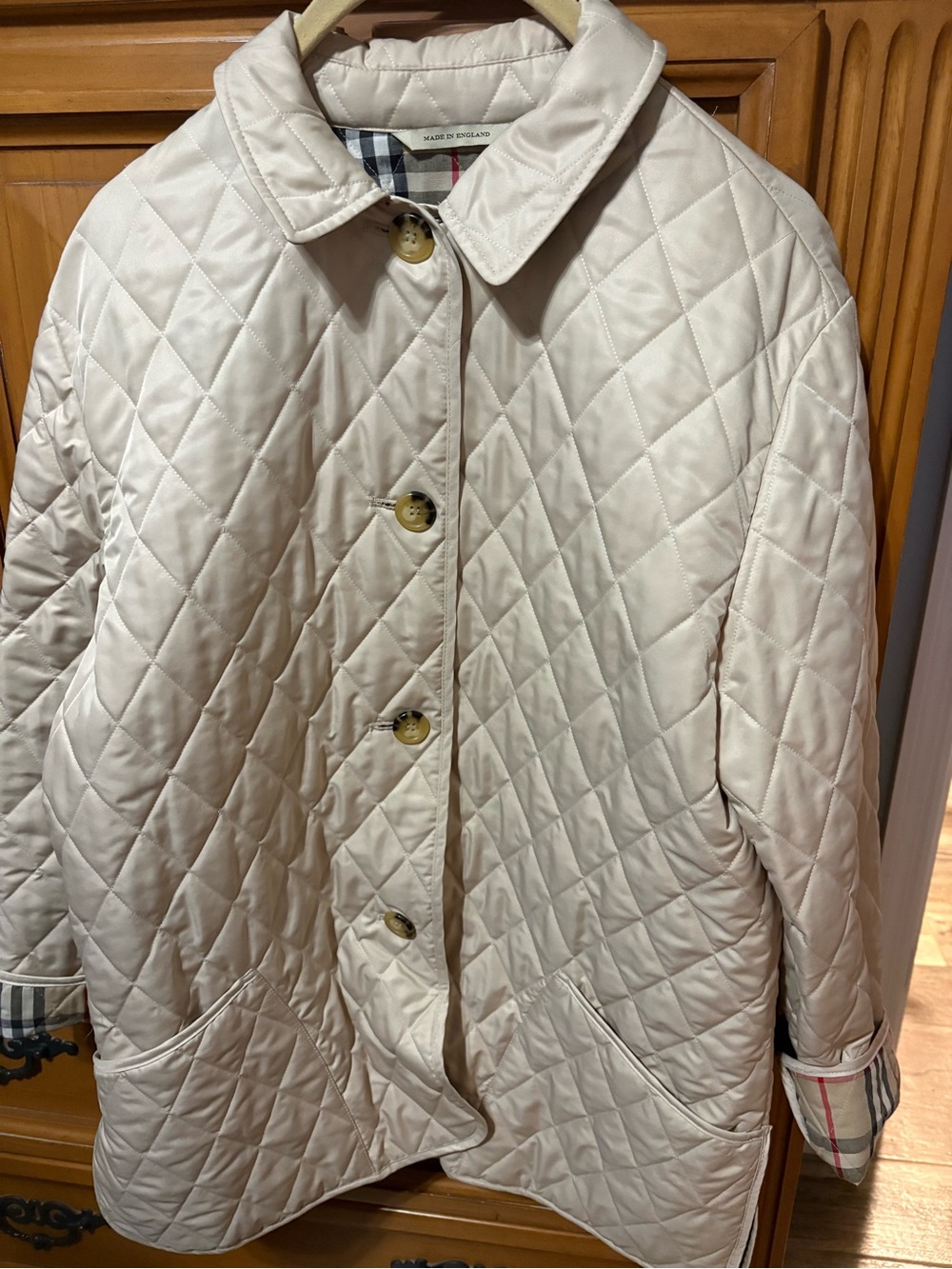 Burberry Cream Quilted Button-Up Puffer Coat